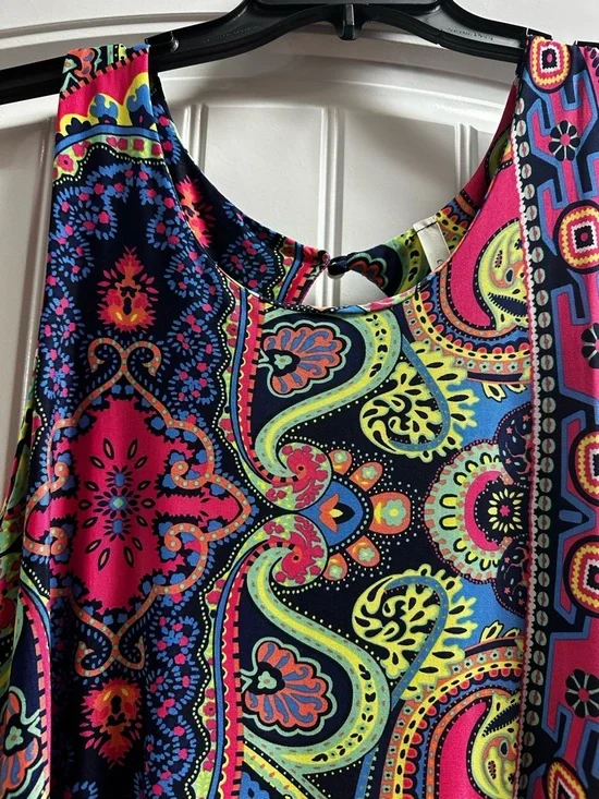 cezanne Navy Paisley Midi Dress with Bright Pink and Lime Accents xl - Picture 2 of 3